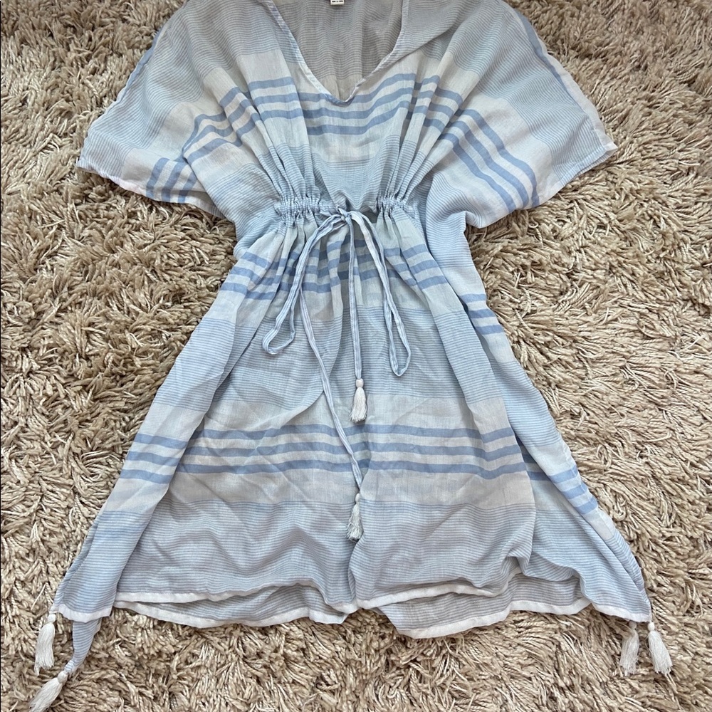 Beachlunchlounge light blue/white striped coverup